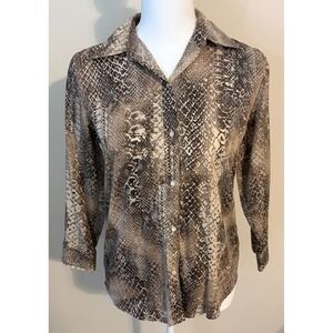 Lauren Ralph Lauren Button Up Shirt Women's Size P/M Snakeskin 3/4 Sleeve Blouse